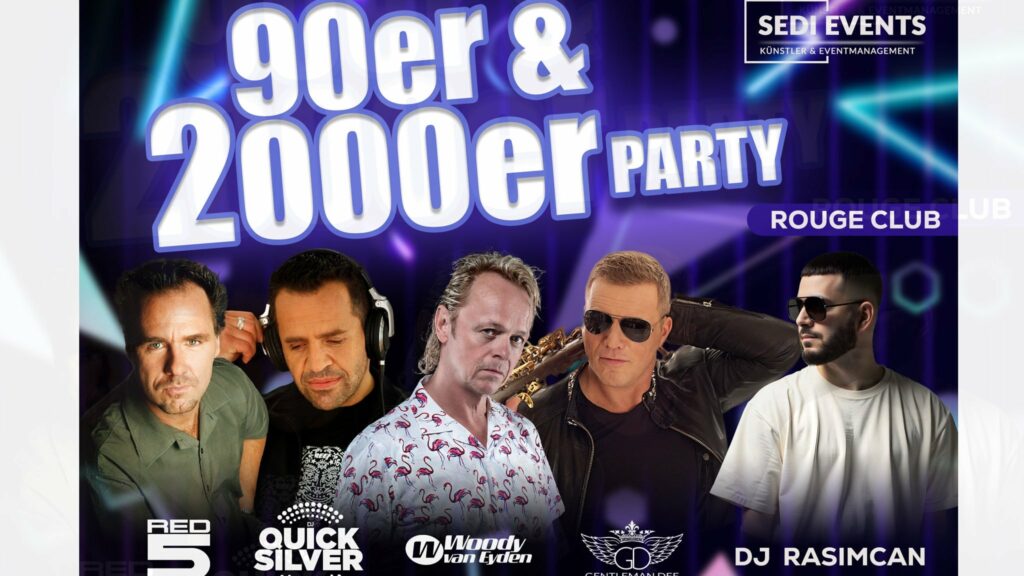 Zeitreise auf den Dancefloor: 90er & 2000er Party im Rouge Bochum on tour. Book now with FME Booking