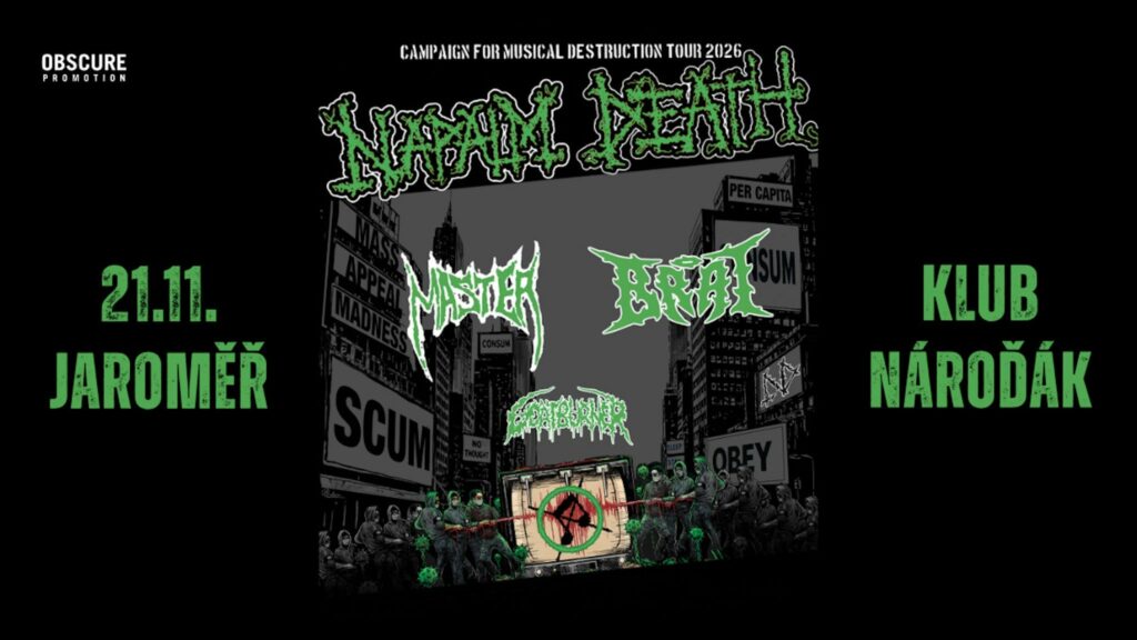 CAMPAIGN FOR MUSICAL DESTRUCTION 2026: NAPALM DEATH, MASTER, THE BRAT, GOATBURNER on tour. Book now with FME Booking